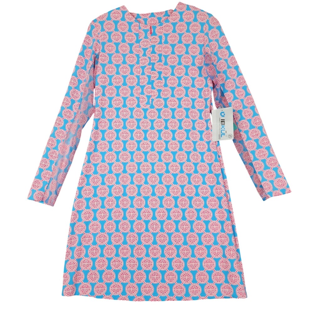 IBKUL Womens IceFil UPF 50+ Cooling Long Sleeve Dress Pink Blue‎ Medallion Small